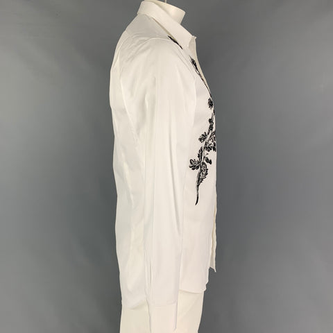 ALEXANDER MCQUEEN Size XL White Black Embroidery Cotton Long Sleeve Shirt