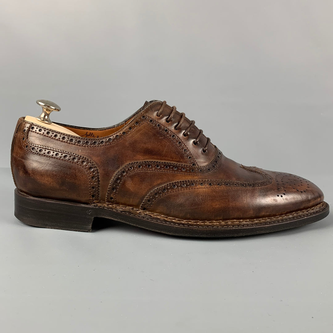 BONTONI Zapatos Libertino con cordones y punta de ala de cuero perforado marrón talla 10