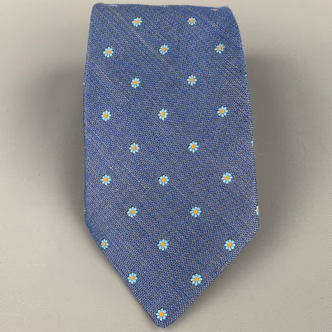 ERMENEGILDO ZEGNA Blue Floral Silk / Flax Tie