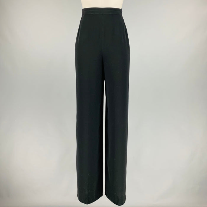 HERMES Size 8 Black Polyester Wide Leg Dress Pants