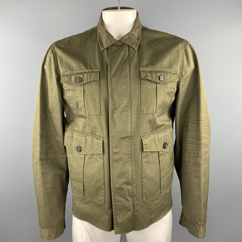 DSQUARED2 Size 44 Olive Cotton Zebra Ponyhair Trim Army Jacket