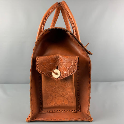 VINTAGE Sac à main en cuir antique floral beige