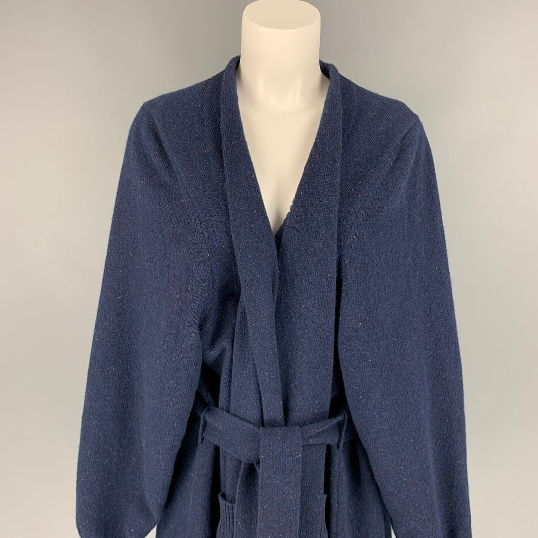MAISON MARGIELA Size XS Navy Knitted Wool Belted Oversized Coat