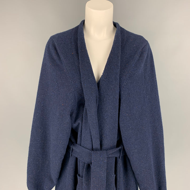MAISON MARGIELA Size XS Navy Knitted Wool Belted Oversized Coat