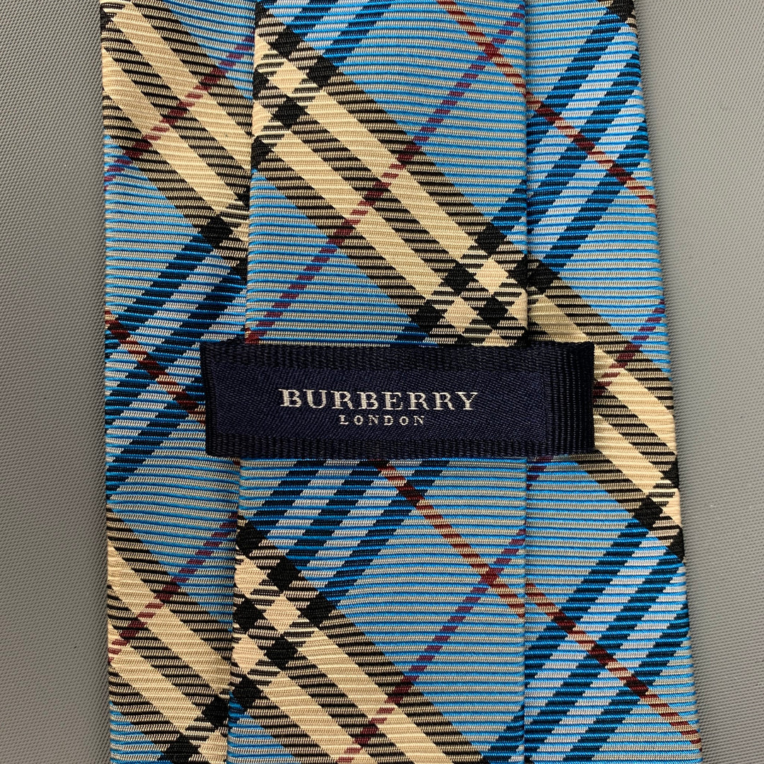 BURBERRY LONDON Light Blue Black White Plaid Silk Tie