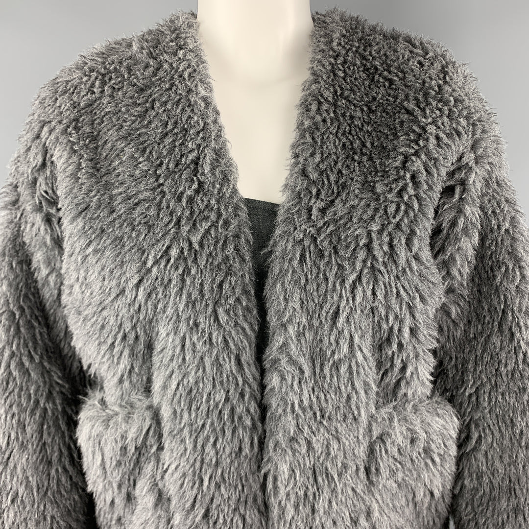 TOUJOURS Size S Gray Alpaca Blend Fauc Fur V Neck Jacket