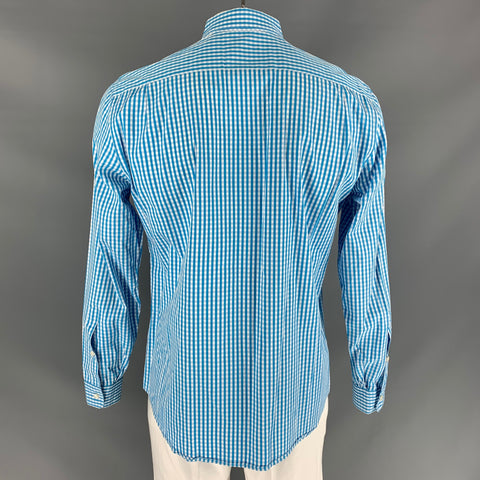 PAUL SMITH Talla L Camisa de manga larga con botones a cuadros blancos y azules