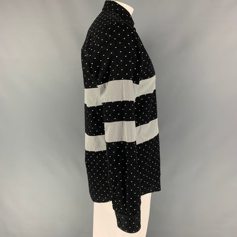 LES HOMMES Size L Black White Dots Cotton Long Sleeve Shirt