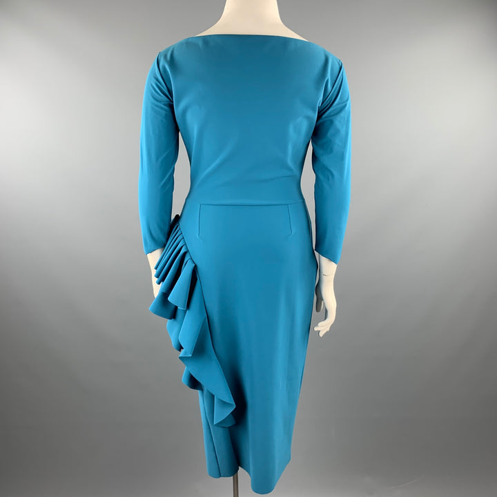 CHIARA BONI Size 14 Teal Polyamide Mid-Calf Ruffle Cocktail Dress