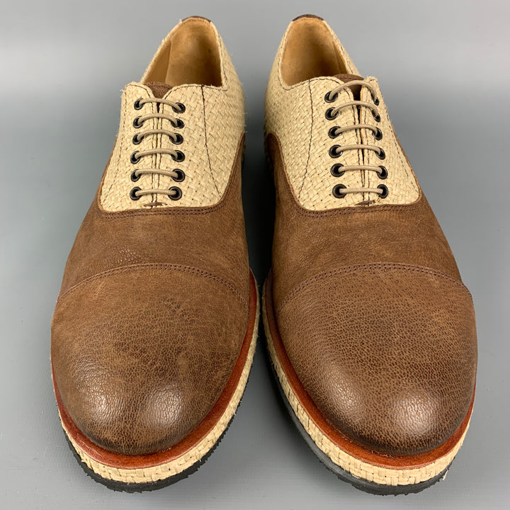 GIORGIO ARMANI Talla 11.5 Zapatos con cordones y puntera de cuero con materiales mixtos en color marrón y tostado