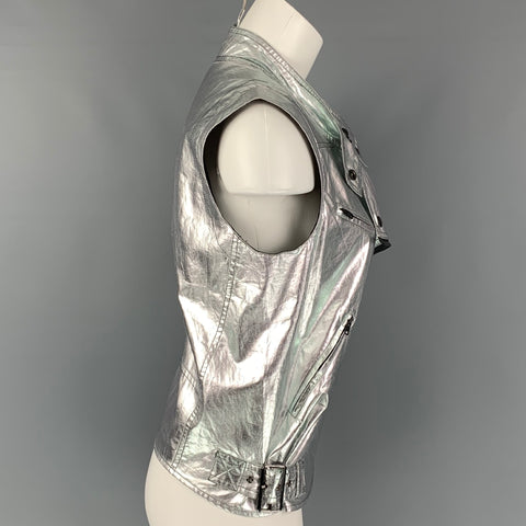 REBECCA MINKOFF Size XS Silver & Black Cotton Metallic Biker Vest