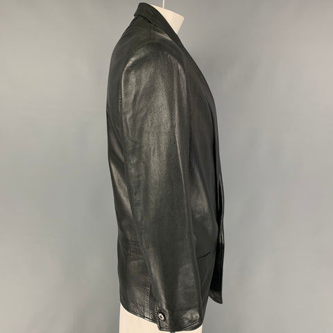 GIANNI VERSACE Size M Black Leather Oversized Jacket