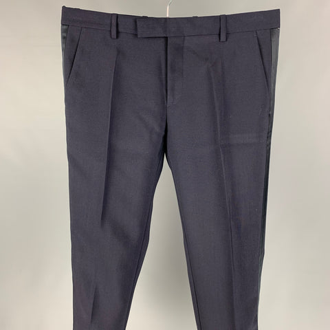 VIKTOR &amp; ROLF Taille 34 Pantalon de costume de smoking en mohair bleu marine et noir