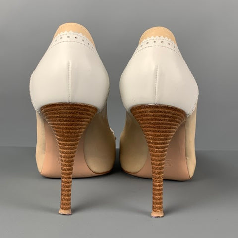 GIANVITO ROSSI Size 7 Beige Cream Leather Perforated Pumps