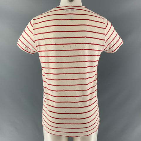 IRO Size S White Red Stripe Linen Crew-Neck T-shirt