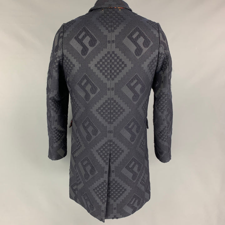 PAUL SMITH Size XL Navy Jacquard Acrylic Blend Snaps Coat