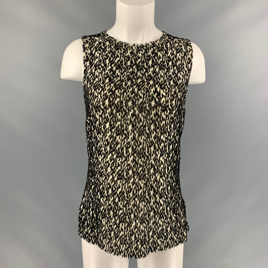 AKRIS Size 6 Black & White Viscose & Silk Blouse