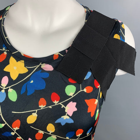 LOVE MOSCHINO Size 4 Black Multicolor Viscose Floral Black Bow Blouse
