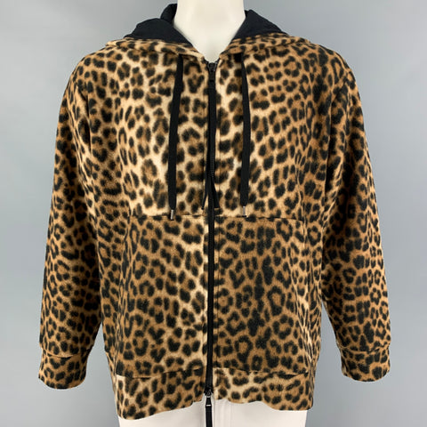 No. 21 Size L Brown Black Leopard  Print Cotton Hooded Sweatshirt