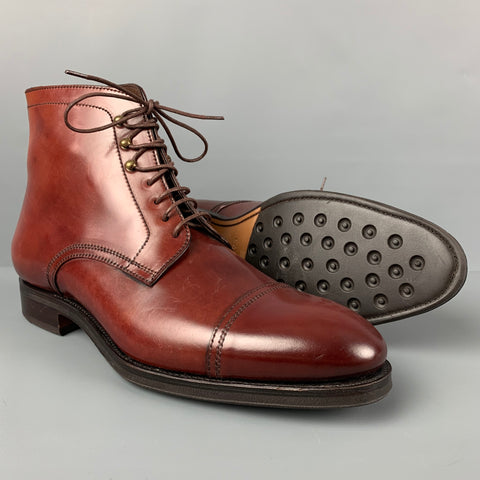 CARMINA Size 11.5 Burgundy Leather Cap Toe Boots