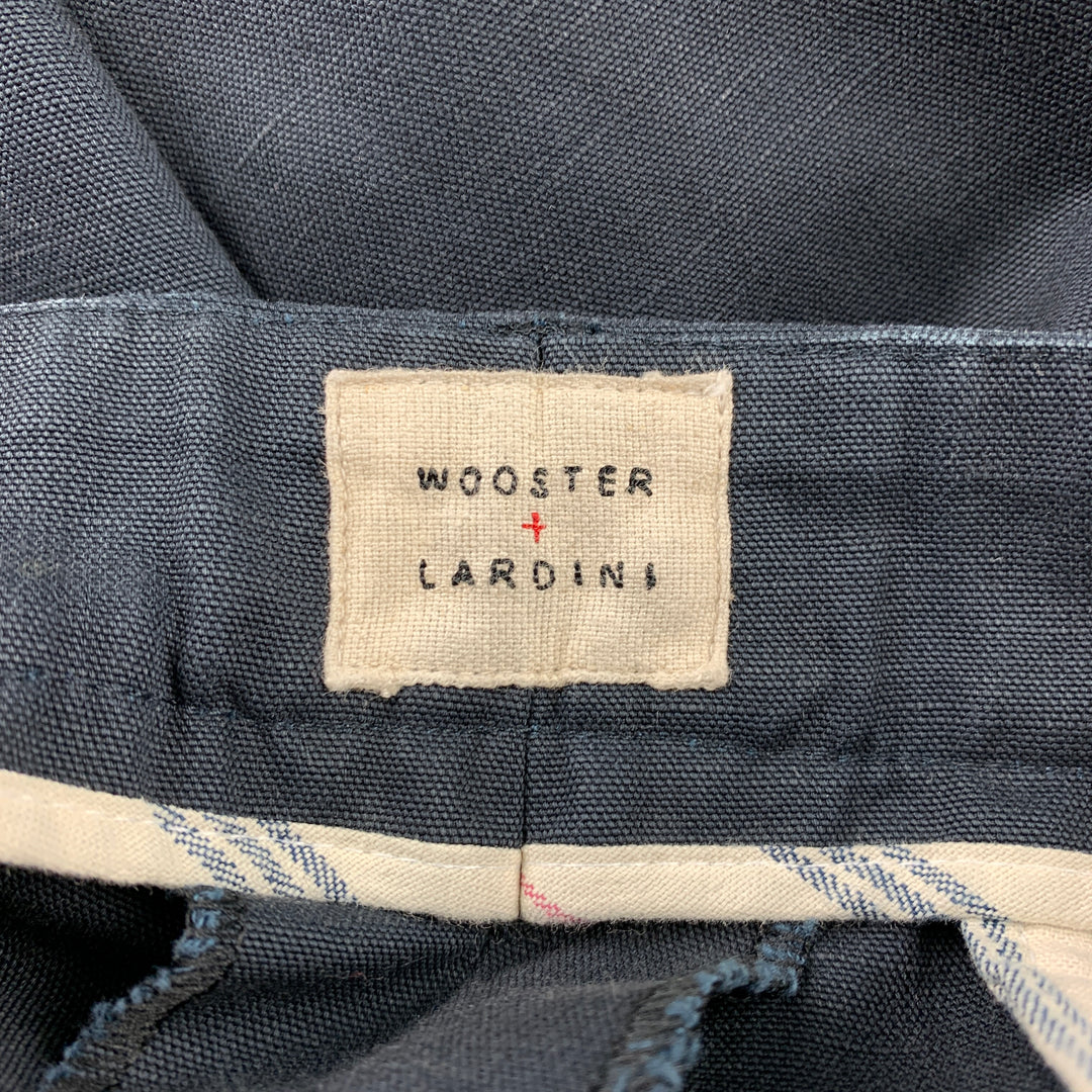 WOOSTER + LARDINI Size 32 Navy Cotton / Flax Cropped Casual Pants
