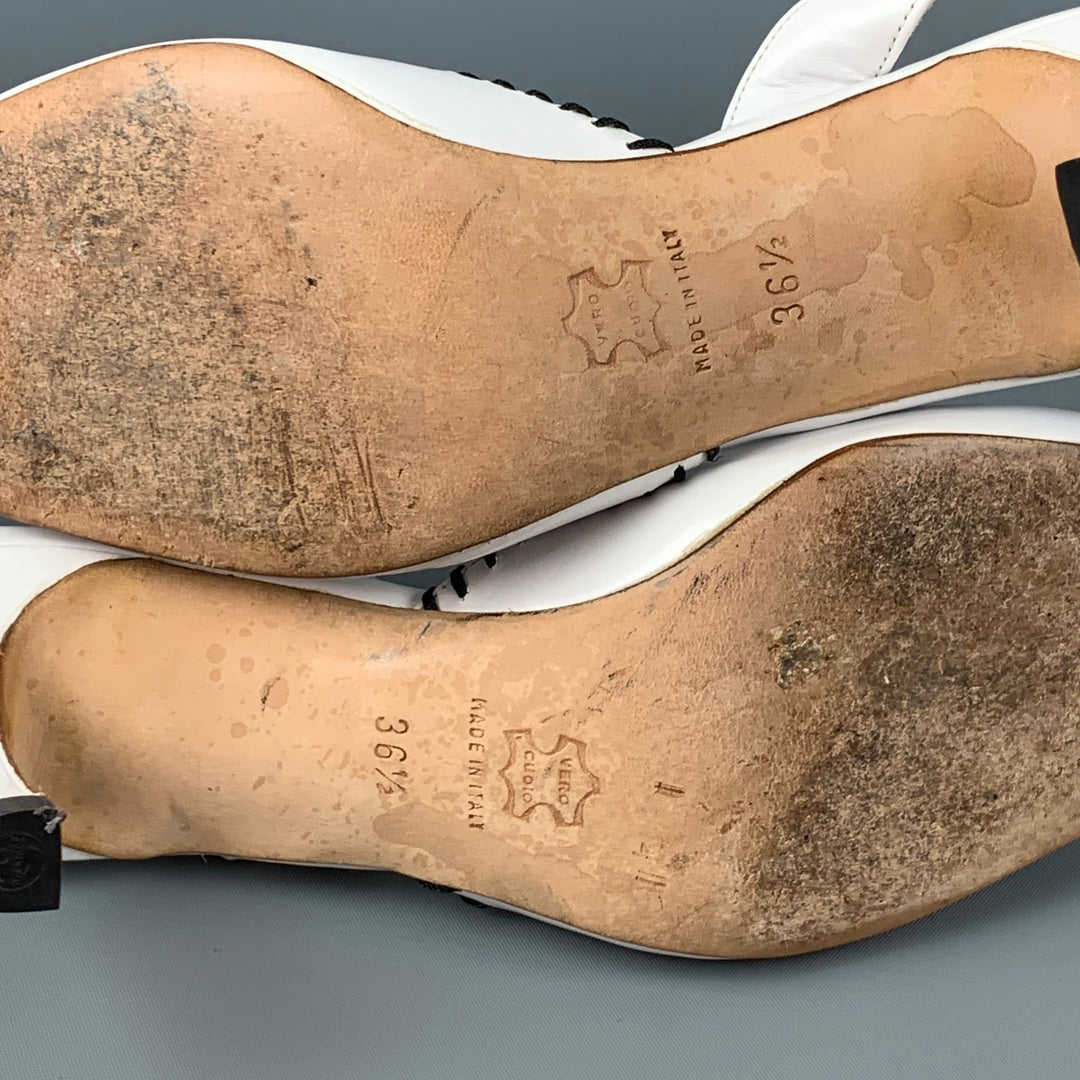 MANOLO BLAHNIK Size 6.5 White Leather Slingback Pumps