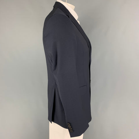 ETRO Size 42 Navy Checkered Wool Notch Lapel Sport Coat
