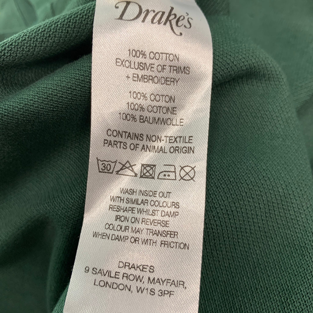 DRAKE'S Size M Green Solid Pique Long Sleeve Polo