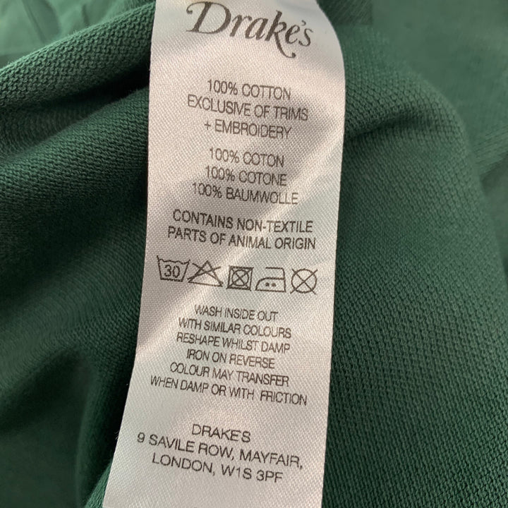 DRAKE'S Size M Green Solid Pique Long Sleeve Polo