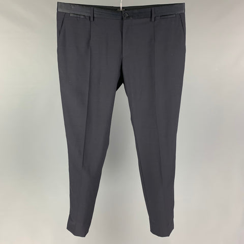 DOLCE & GABBANA Size 34 Navy Black Wool Blend Tuxedo Dress Pants