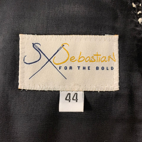 SEBASTIAN CRUZ 44 Size Black White Woven Peak Lapel Suit