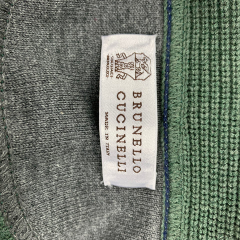 BRUNELLO CUCINELLI Size L Green Knitted Cotton Shawl Collar Cardigan