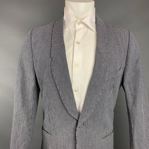 PAUL SMITH Size M Indigo & White Stripe Cotton / Linen Sport Coat