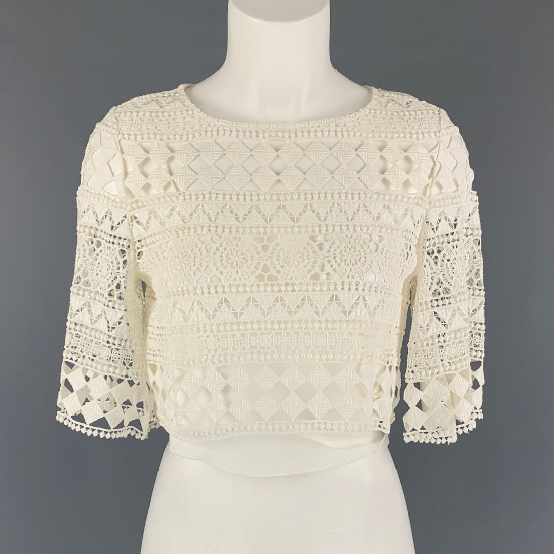 PHILOSOPHY Size 2 White Cotton Crochet Cropped Blouse