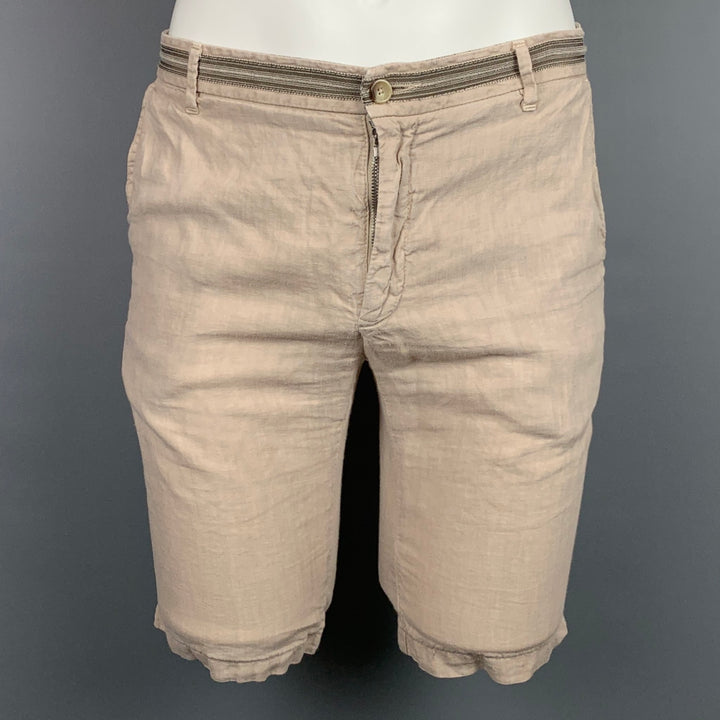 ETRO Talla 32 Pantalón corto de lino arrugado beige