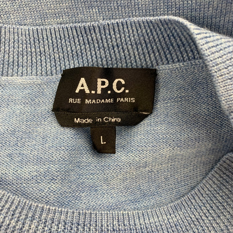 A.P.C. Size L Light Blue Print Merino Wool Crew-Neck Pullover