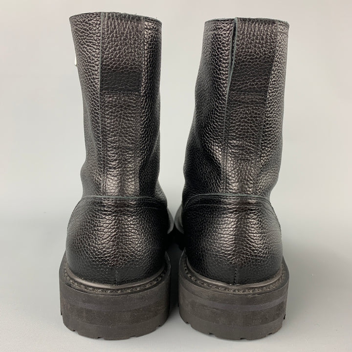 DRIES VAN NOTEN Size 9.5 Black Pebble Grain Leather Ankle Boots