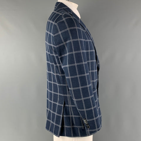 WINGTIP Size 42 Navy White Window Pane Cotton Single Breasted Sport Coat