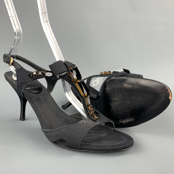 MIU MIU Size 7.5 Black Rhinestone Strappy Sandals