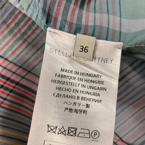 STELLA McCARTNEY Size M Blue Multi-Color Silk Plaid Ruffle Casual Top