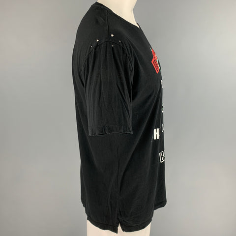 VALENTINO Taille XL T-shirt à col rond en coton graphique noir