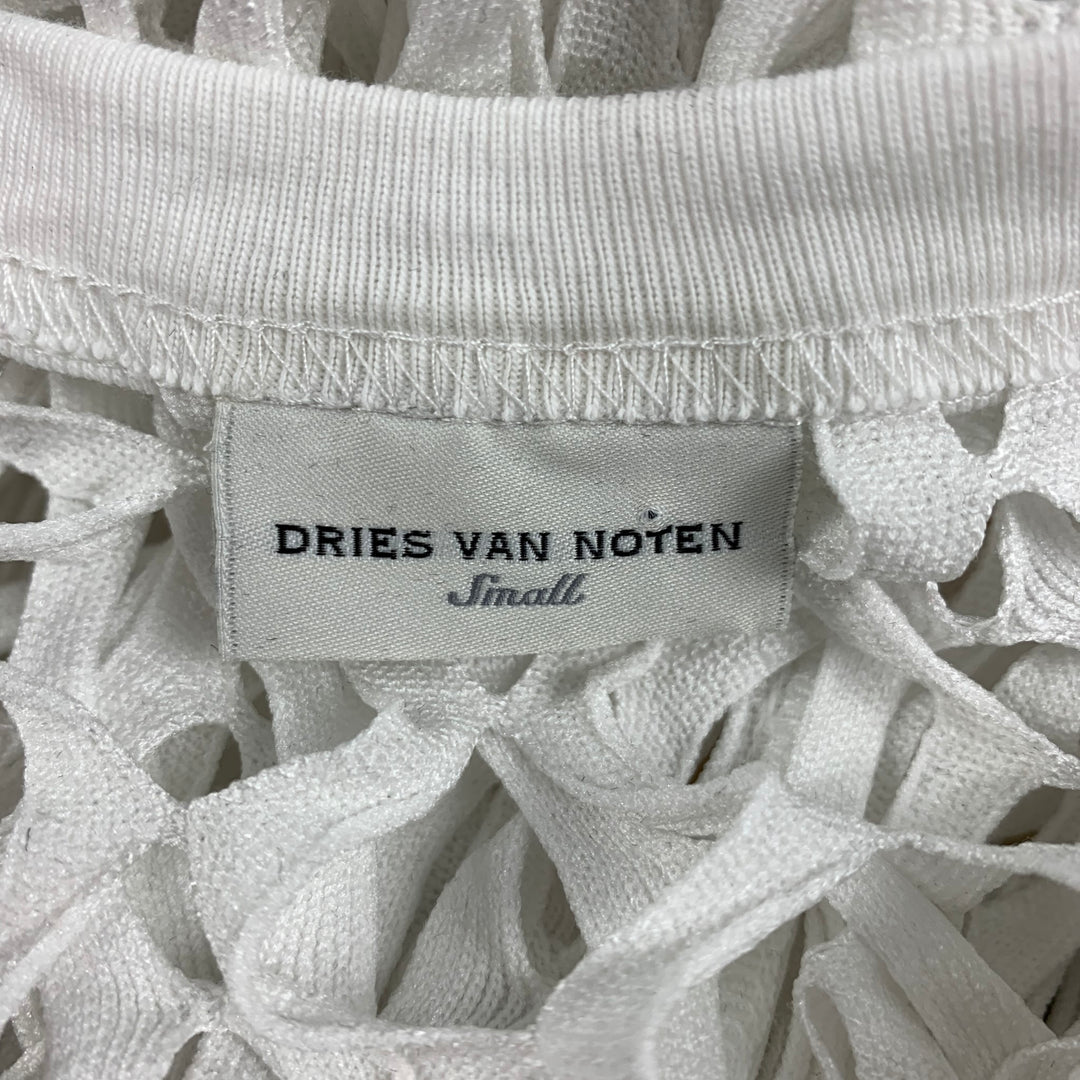 DRIES VAN NOTAN Talla S Top casual de cuello redondo de malla de poliéster blanco