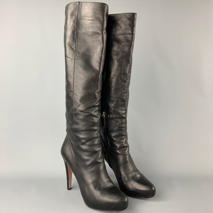 PRADA Size 10 Black Leather Knee High Boots