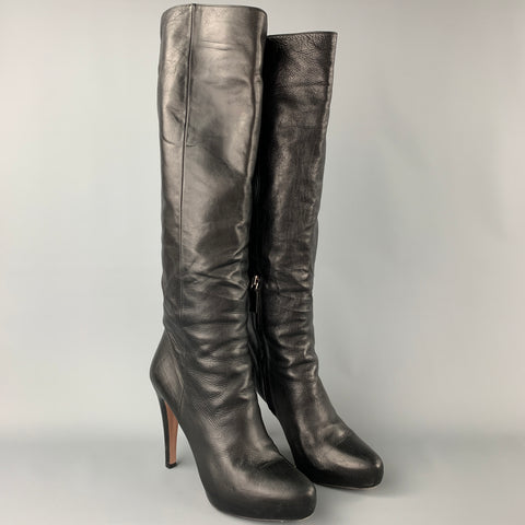 PRADA Talla 10 Botas altas hasta la rodilla de cuero negro