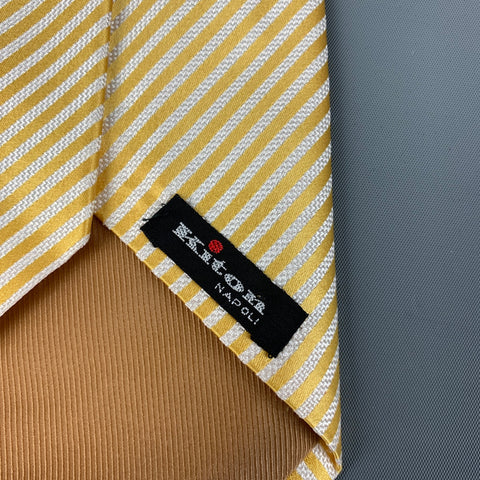 KITON Yellow White Diagonal Stripe Silk Tie
