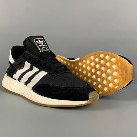 ADIDAS Size 9.5 Black White Suede Sneakers