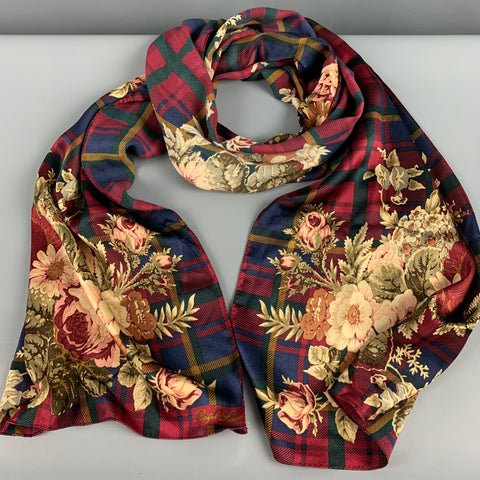 RALPH LAUREN Bufanda floral a cuadros multicolor burdeos