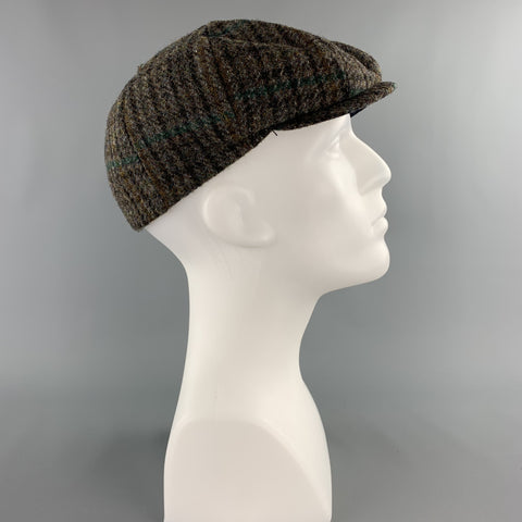 THE BROOKLYN CIRCUS Size S Grey Herringbone Tweed Leather Trim Hat