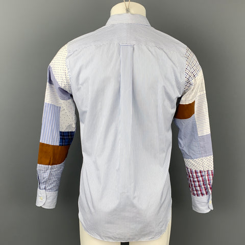 JUNYA WATANABE Size S Blue & White Patchwork Stripe Cotton Long Sleeve Shirt