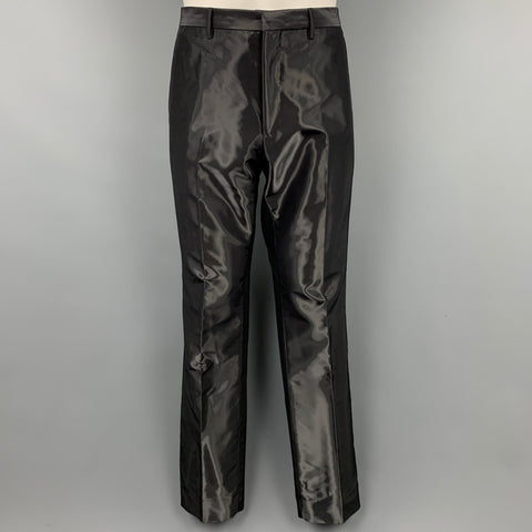 CALVIN KLEIN COLLECTION Size 40 Black Metallic Viscose Blend Notch Lapel Suit
